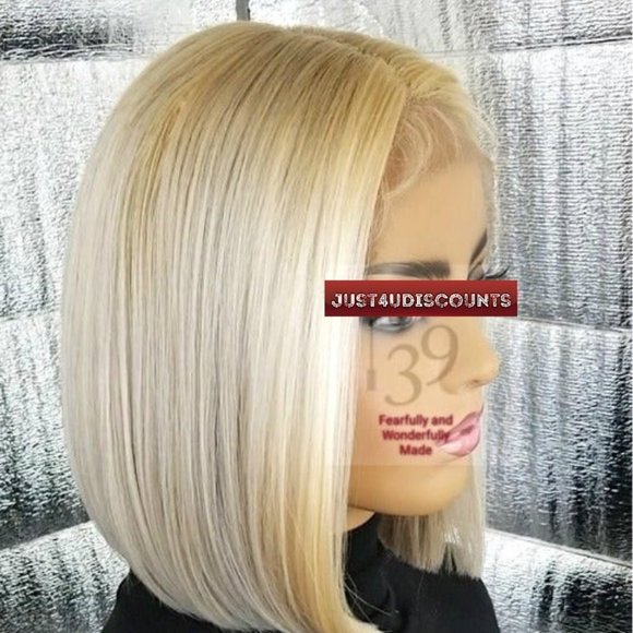 Blond human gold high lighted bob wig - Picture 2 of 3